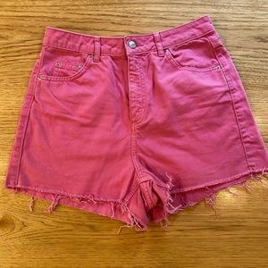 Topshop Mom Shorts Womens 8 Cutoff High Rise Raw Fray Hem 100% Cotton Denim Pink